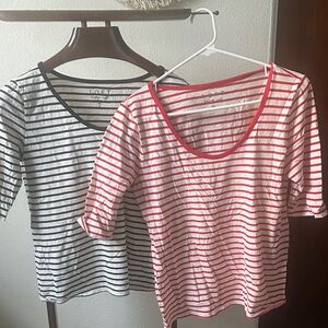 LOFT Black and Red Striped Tops